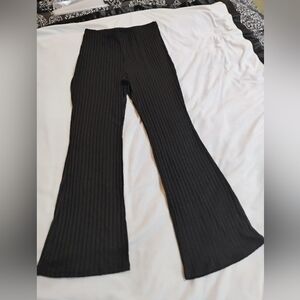 Elegant Black Ribbed Wide Leg Pants